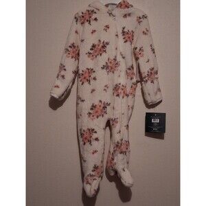 NWT Lauren Ashley Baby Girls Floral Plush Fleece Hooded Coverall Sleeper
